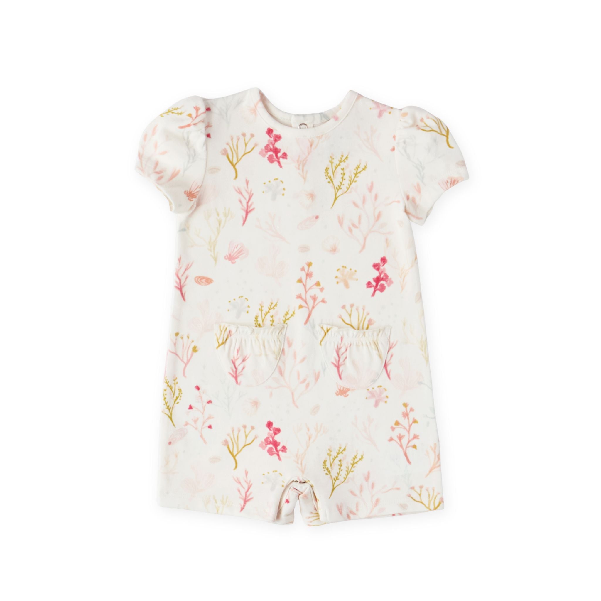 Short Sleeve Puff Romper - Sea Bloom