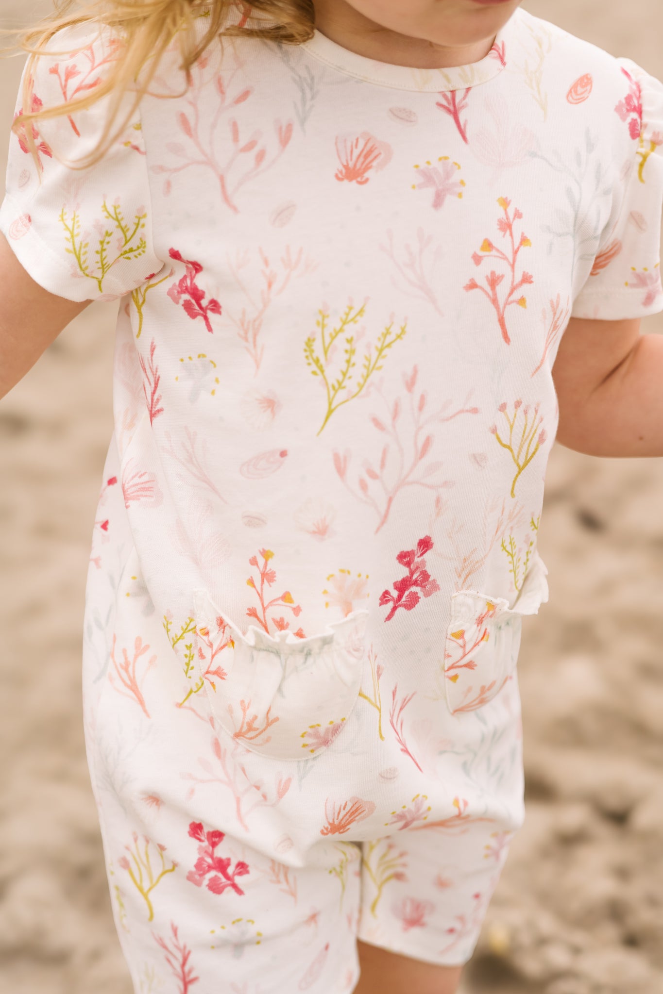 Short Sleeve Puff Romper - Sea Bloom