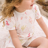 Short Sleeve Puff Romper - Sea Bloom