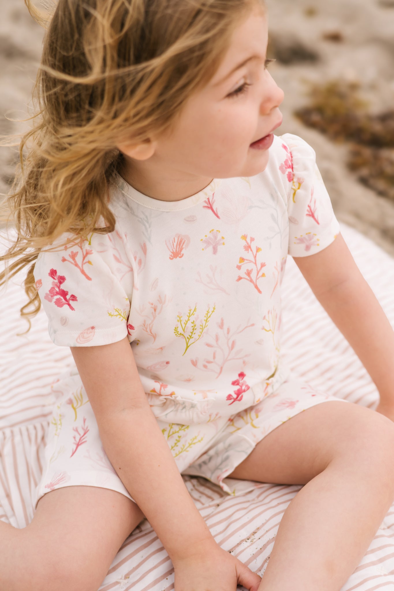Short Sleeve Puff Romper - Sea Bloom