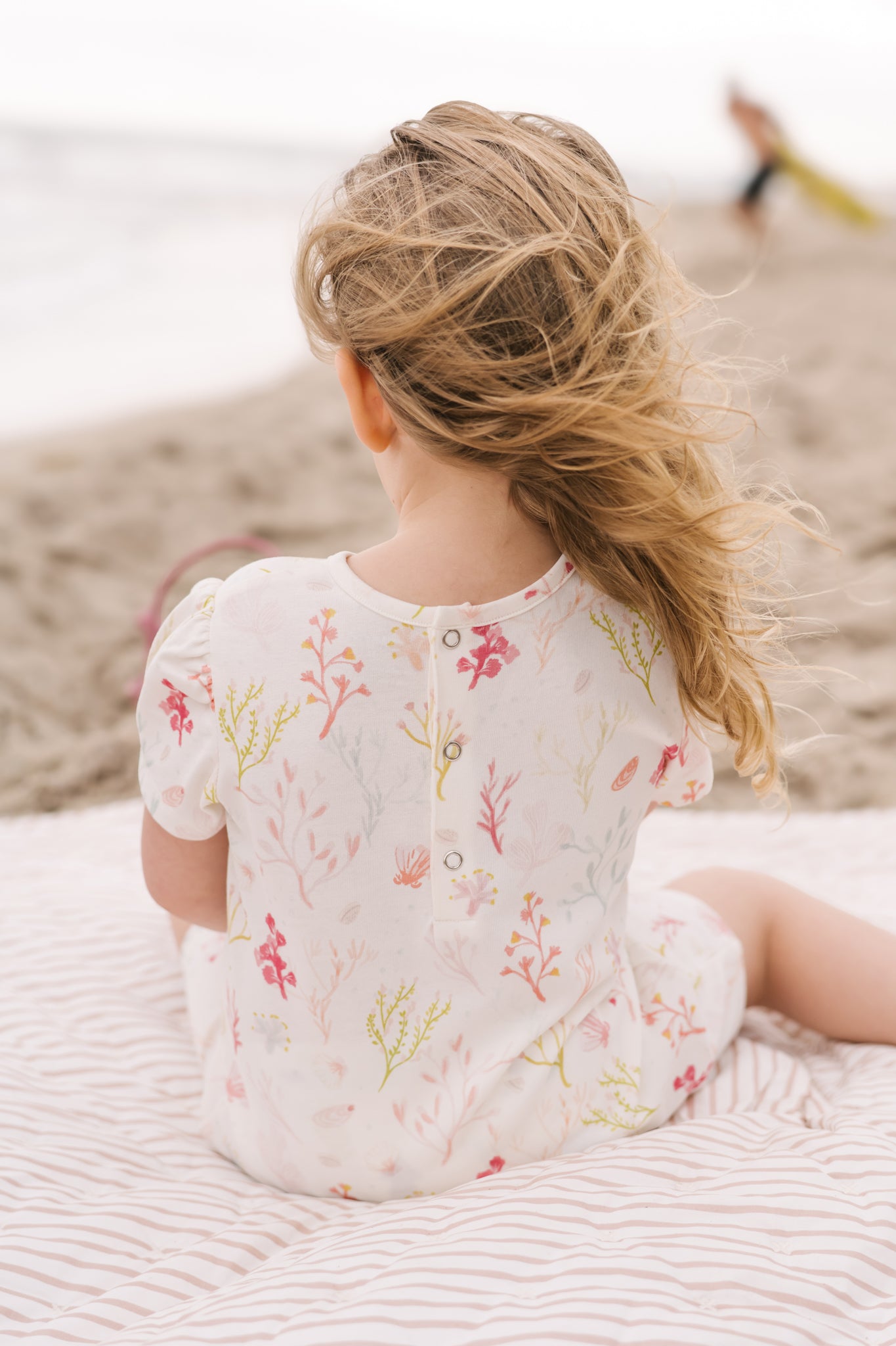 Short Sleeve Puff Romper - Sea Bloom