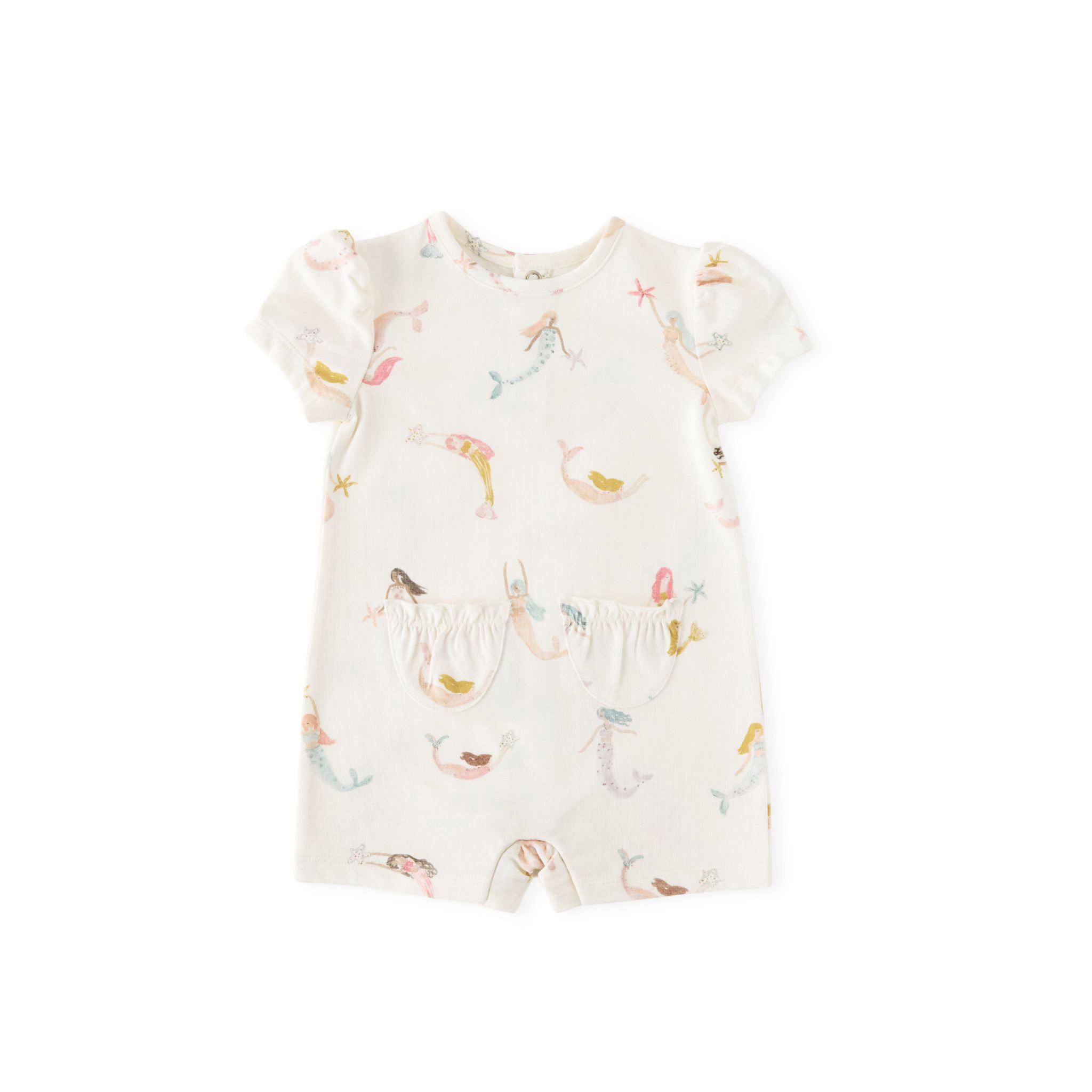 Pehr-Short Sleeve Toddler Puff Romper-Mermaid Melody-1