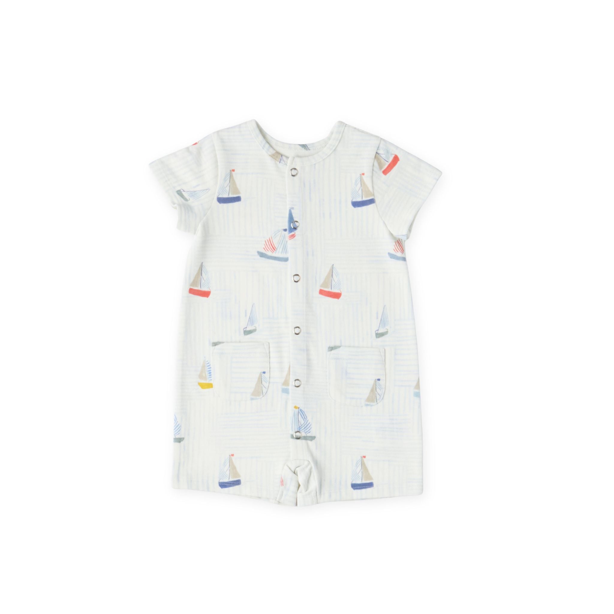 Short Sleeve Pocket Romper- Set Sail