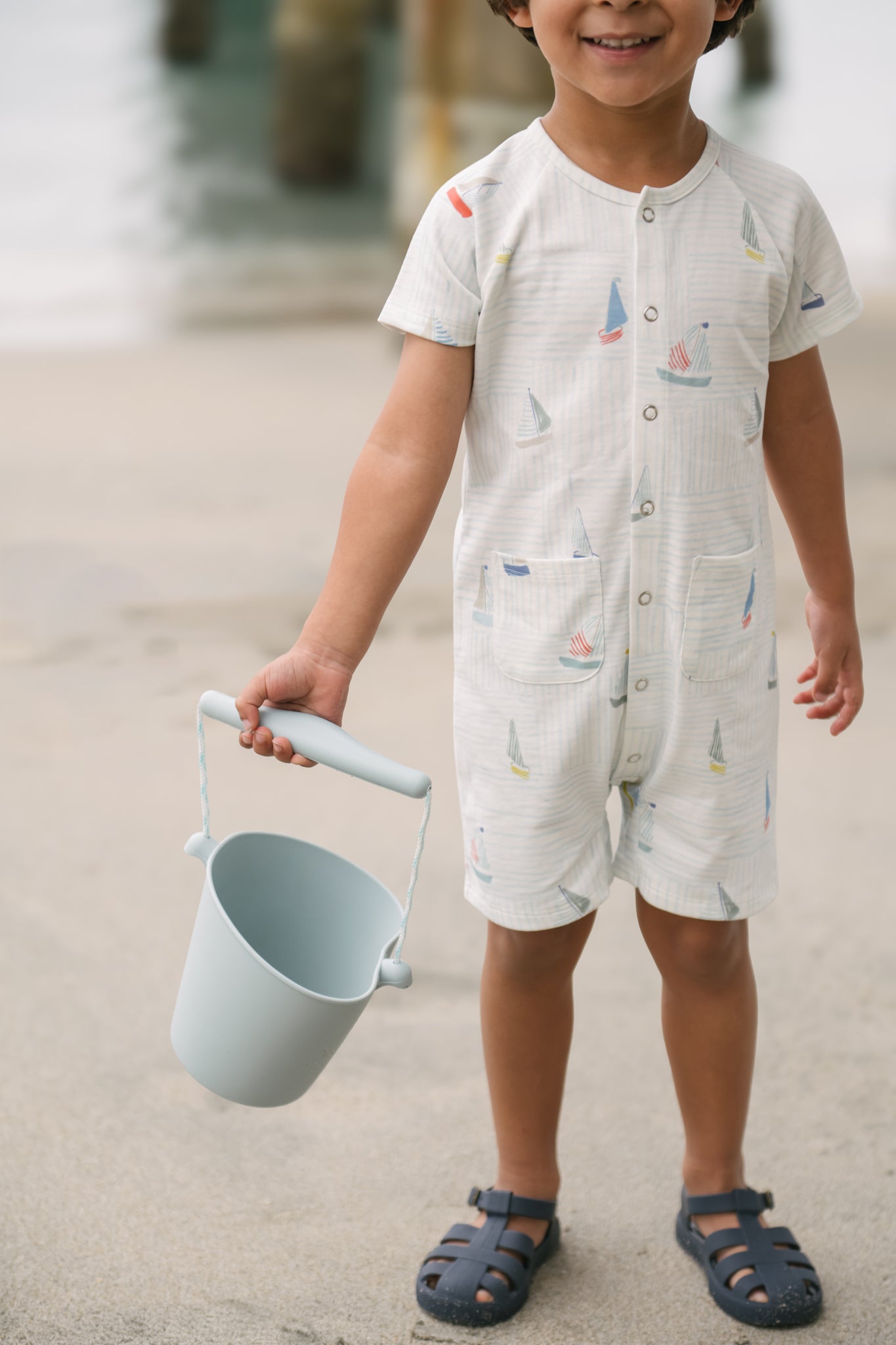 Short Sleeve Pocket Romper- Set Sail