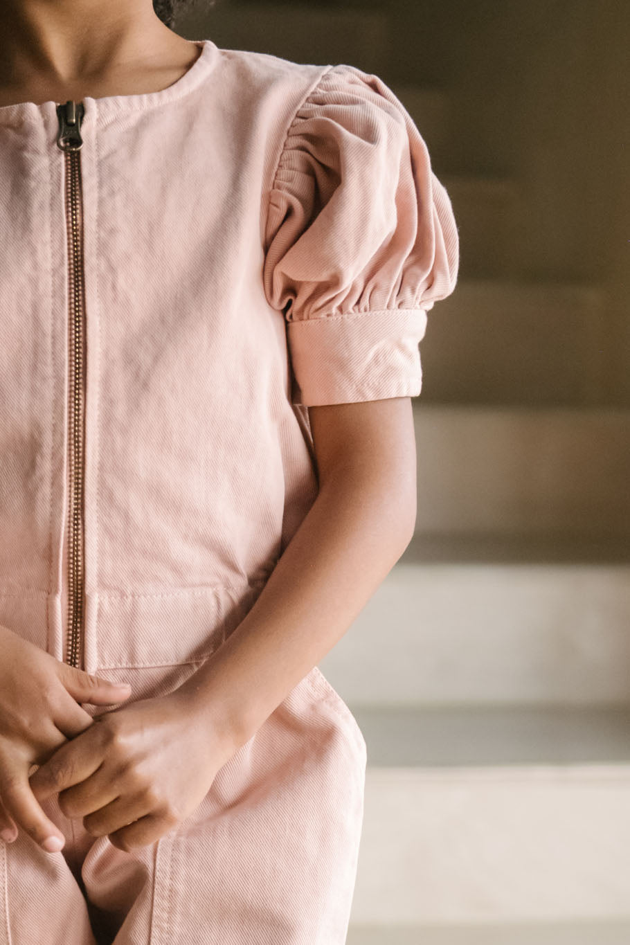 Pehr-Vintage Twill Puff Sleeve Jumpsuit-Peony-3