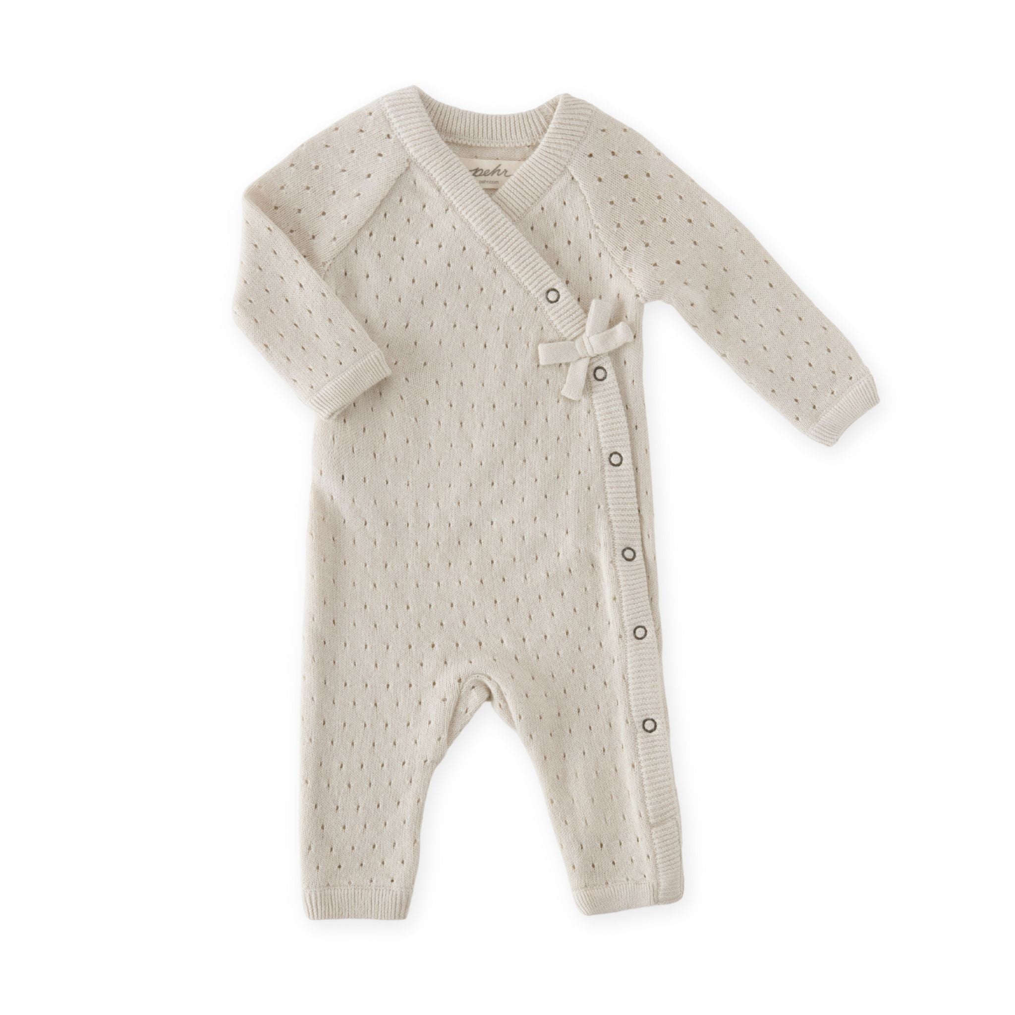 Pehr-Dotty Knit Kimono Romper-Natural-Newborn-1