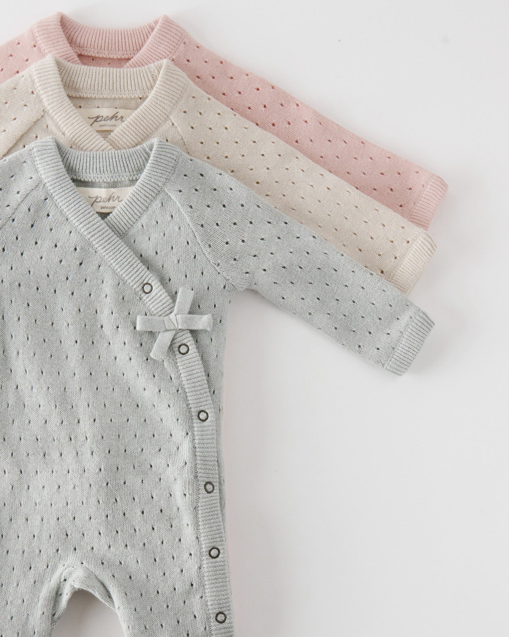 Pehr-Dotty Knit Kimono Romper-Soft Peony-Baby-2