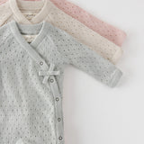 Pointelle Knit Kimono Romper - Soft Sea