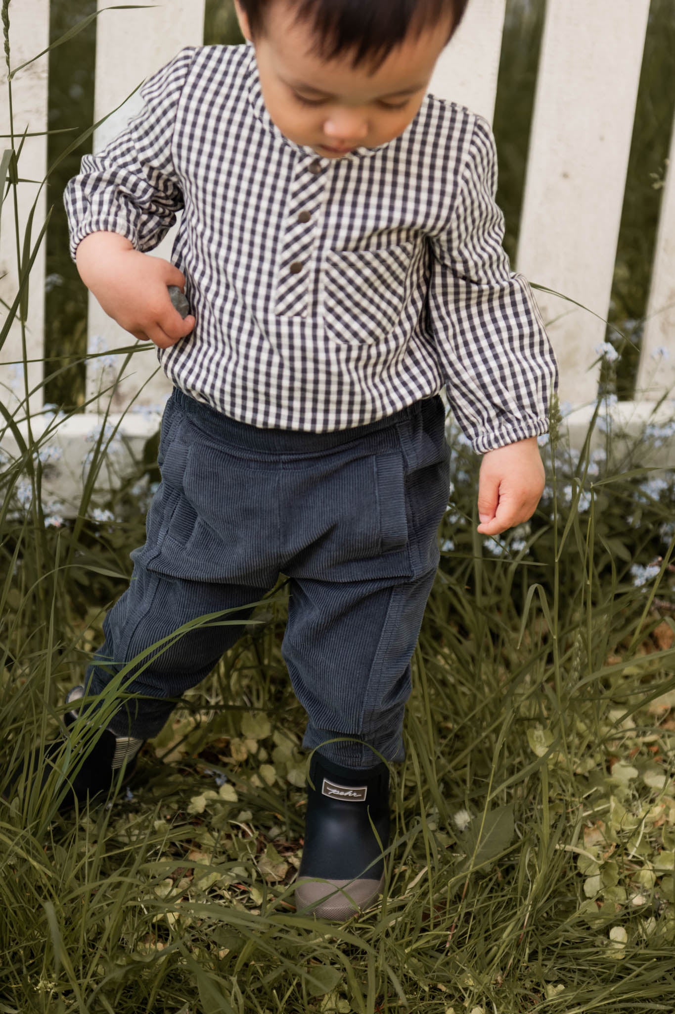 Pehr-Gingham Long Sleeve One-Piece-Indigo-2