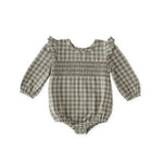 Pehr-Flannel Long Sleeve Smocked One Piece-Sage/Light Sage-1