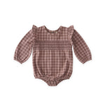 Pehr-Flannel Long Sleeve Smocked One Piece-Thistle/Light Thistle-1