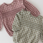 Pehr-Flannel Long Sleeve Smocked One Piece-Thistle/Light Thistle-3