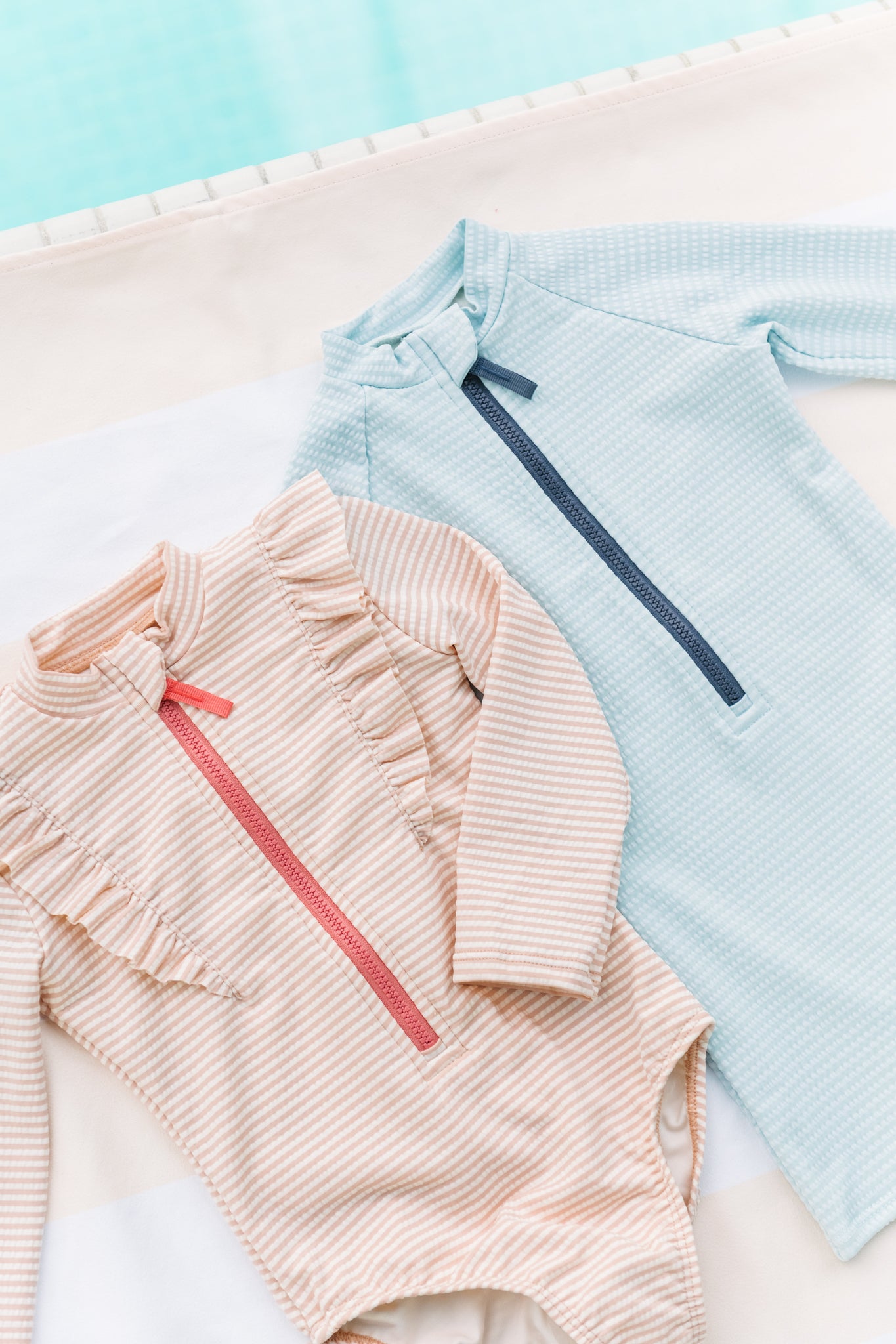 Swim Long Sleeve One-Piece - Seersucker Lake