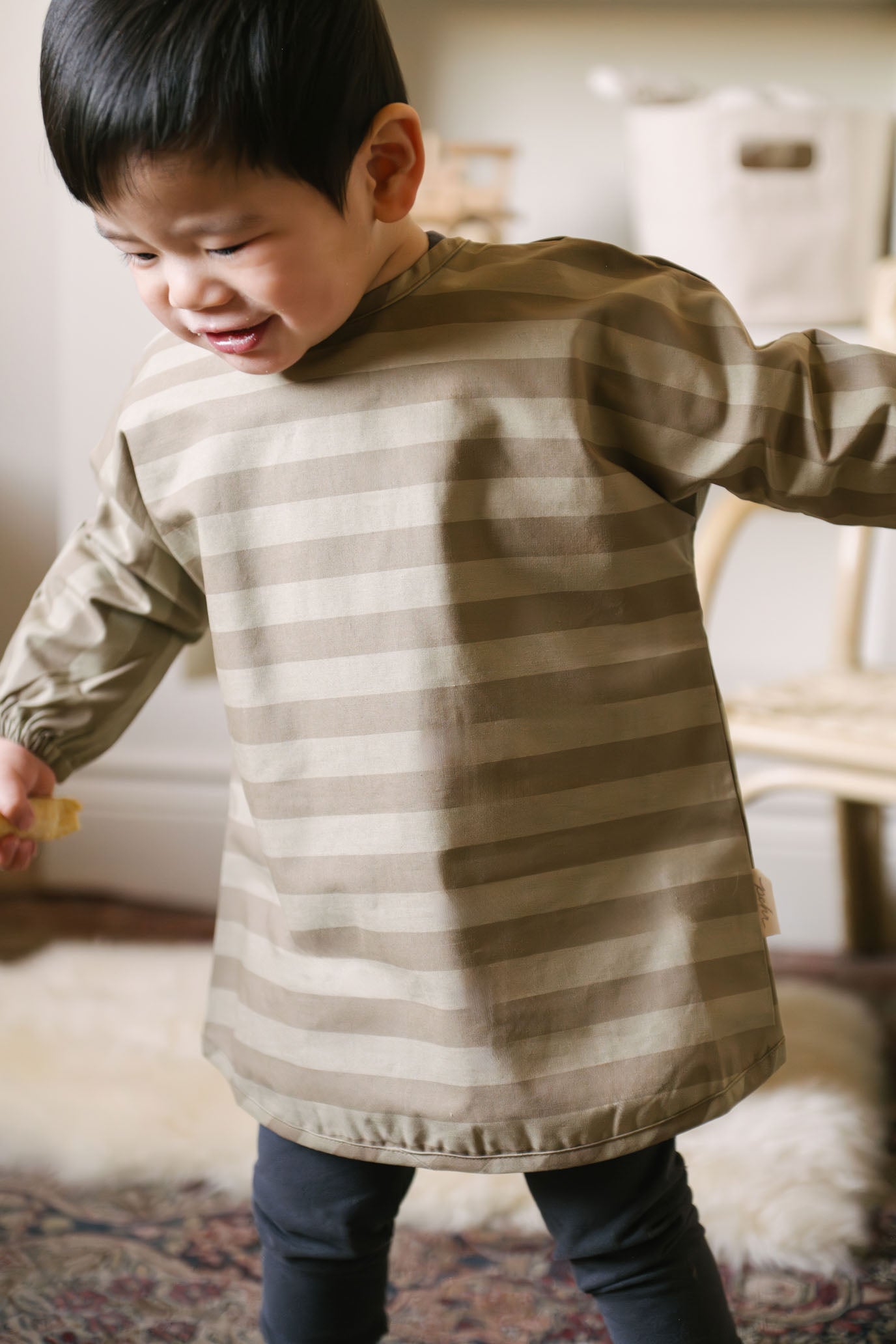 Water-Repellent Baby Smock - Moss Stripe