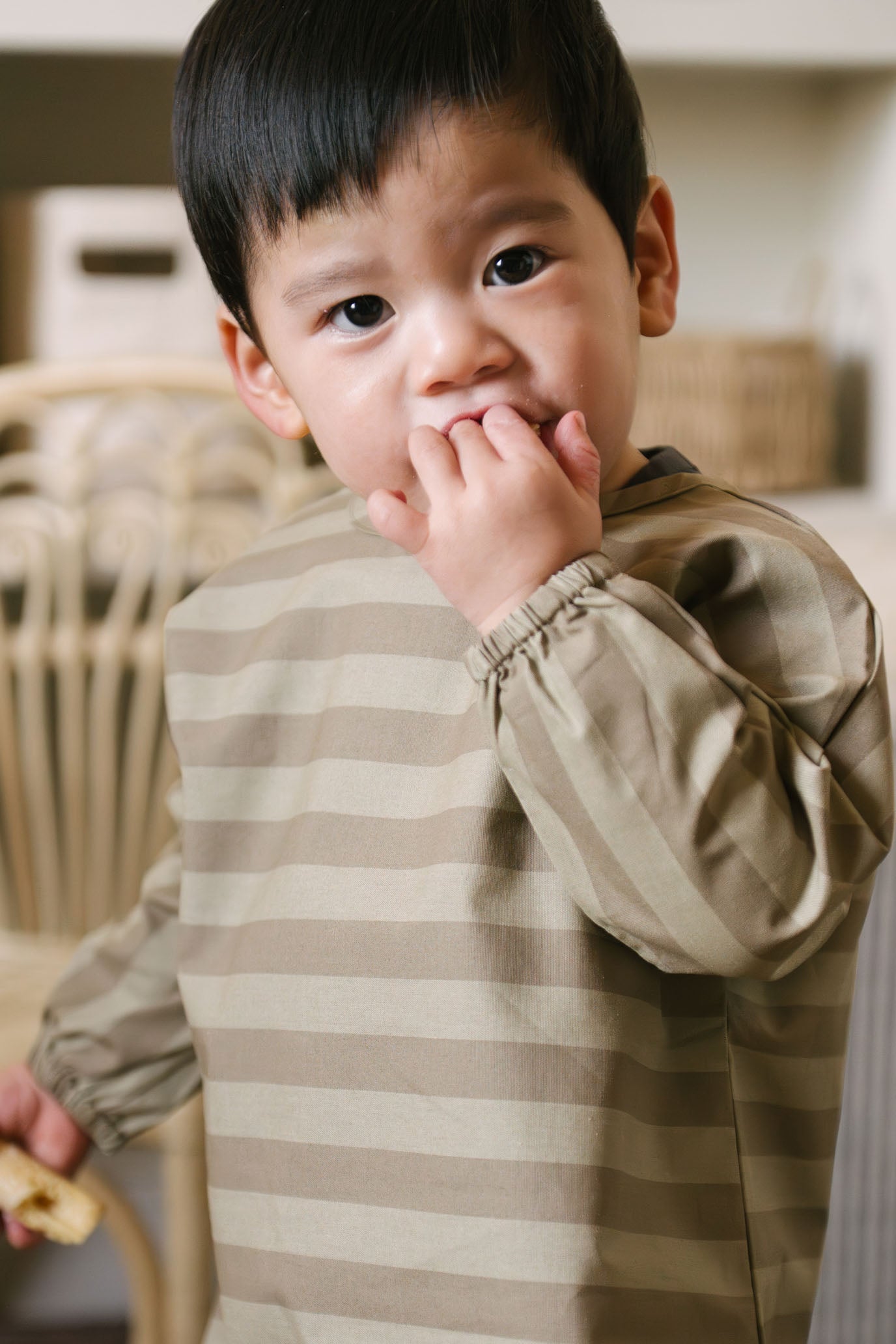Water-Repellent Baby Smock - Moss Stripe