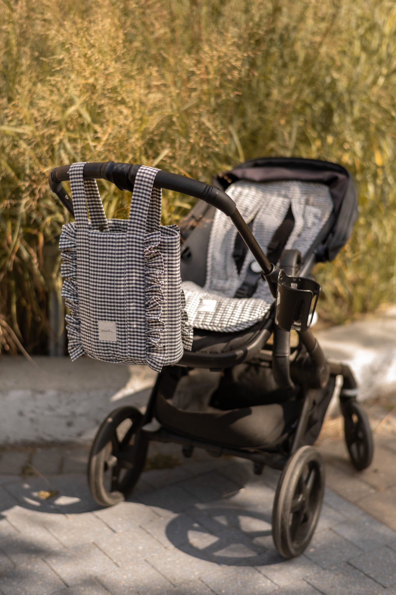 Pehr-Bucket Stroller Organizer Set-Gingham Indigo-3