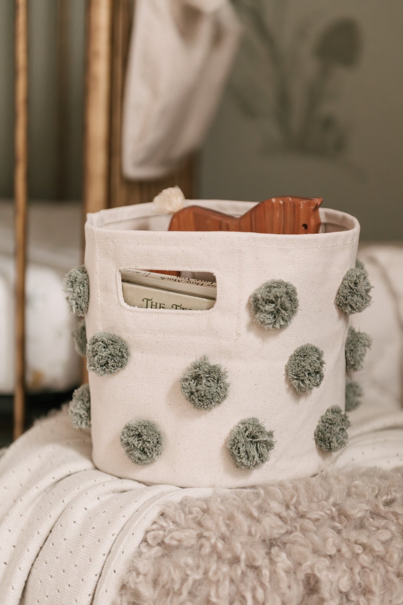 Pom Pom Basket - Mini - Sage