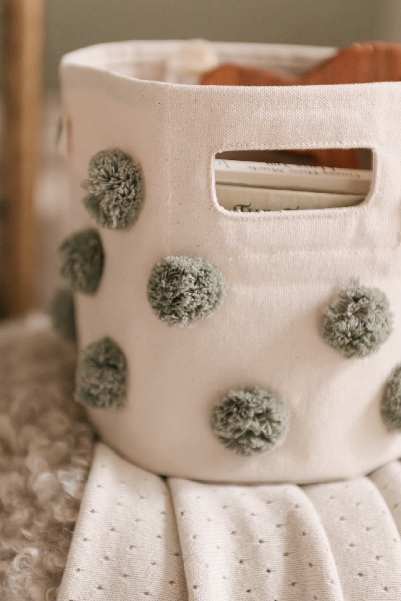 Pom Pom Basket - Mini - Sage
