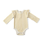 Long Sleeve Ruffle One-Piece One-Piece Pehr Stripes Away Marigold 0 - 3 mos. 
