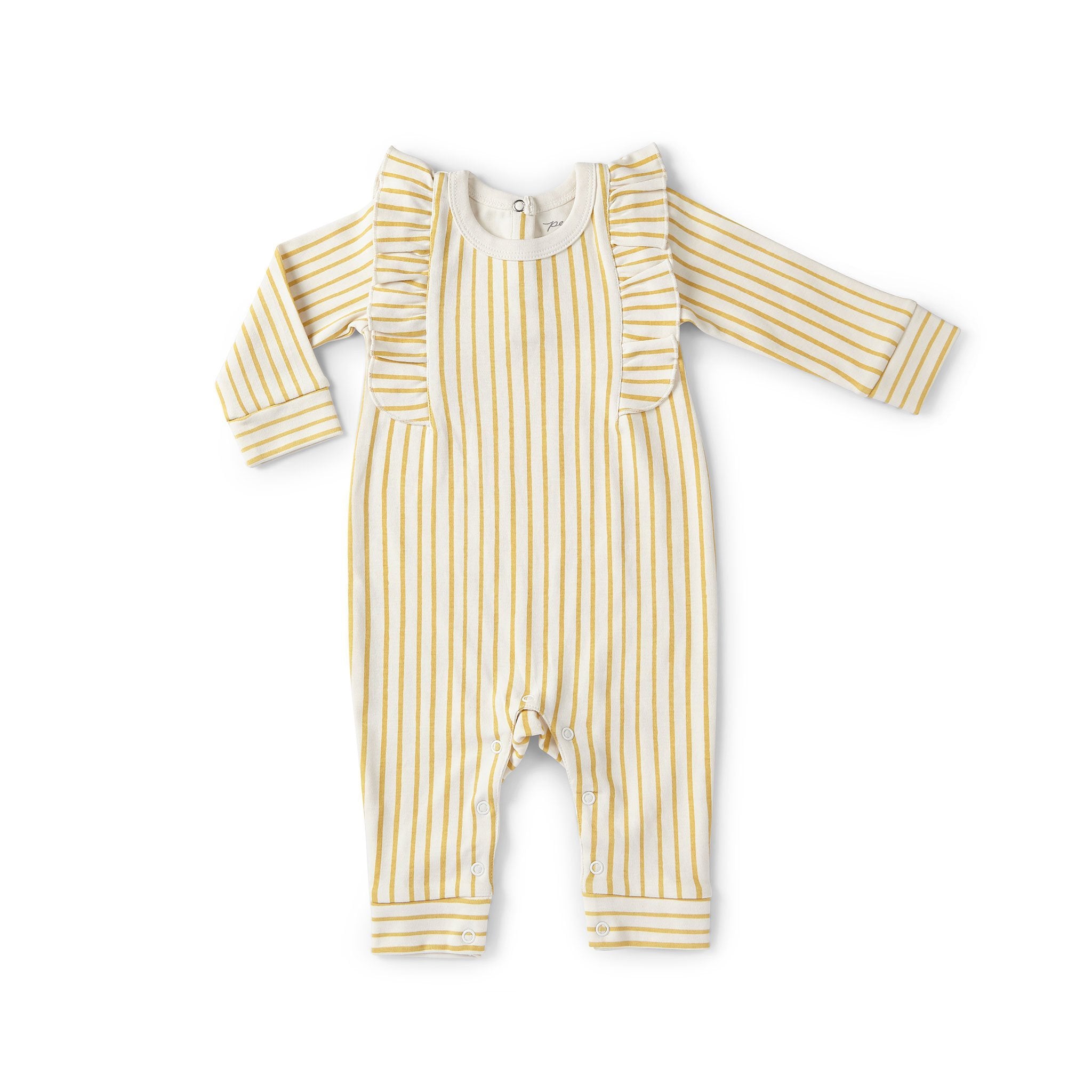 Ruffle Romper Romper Pehr Stripes Away Marigold 0 - 3 mos. 